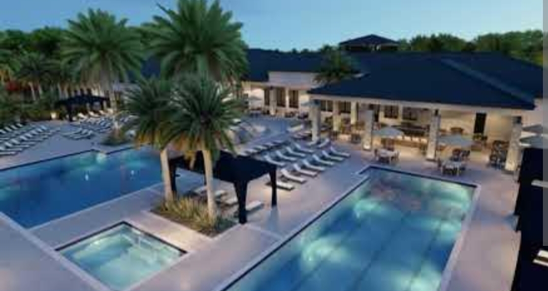 Aerial view of community pools